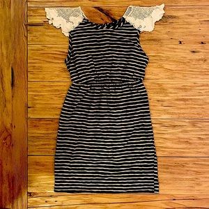 Everly Striped Dress with Crocheted Shoulders